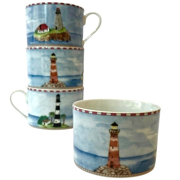 SET 4) VTG Lighthouse Ocean Nautical Mugs/ Cups -American Atelier Signals 5100 - Picture 11 of 15